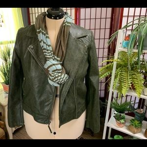 BB Dakota Olive Green Faux Leather Snakeskin Moto Jacket